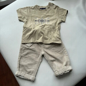 Set shirt top short sleeves + bottoms 6/9 months Burberry beige
